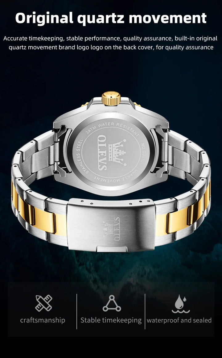 OLEVS Original Brand High Fashion Men's watch WaterproofCalendar Quartz Watch for Male Luminous Stainless Steel Authentic Watch