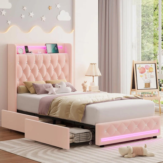 Twin LED Bed with Storage