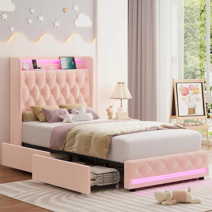 Twin LED Bed with Storage