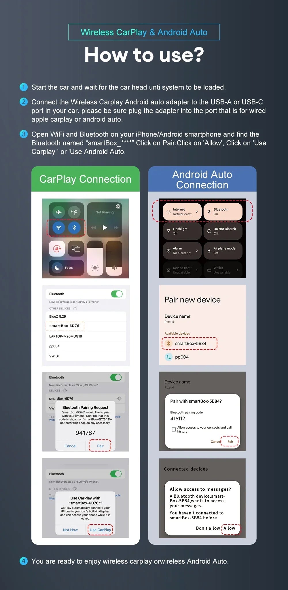 XUDA 2in1 Wireless CarPlay AI Mini Box Android Auto Box Plug&Play Automatic Connection Compatible with 99% of Cars For Car Radio
