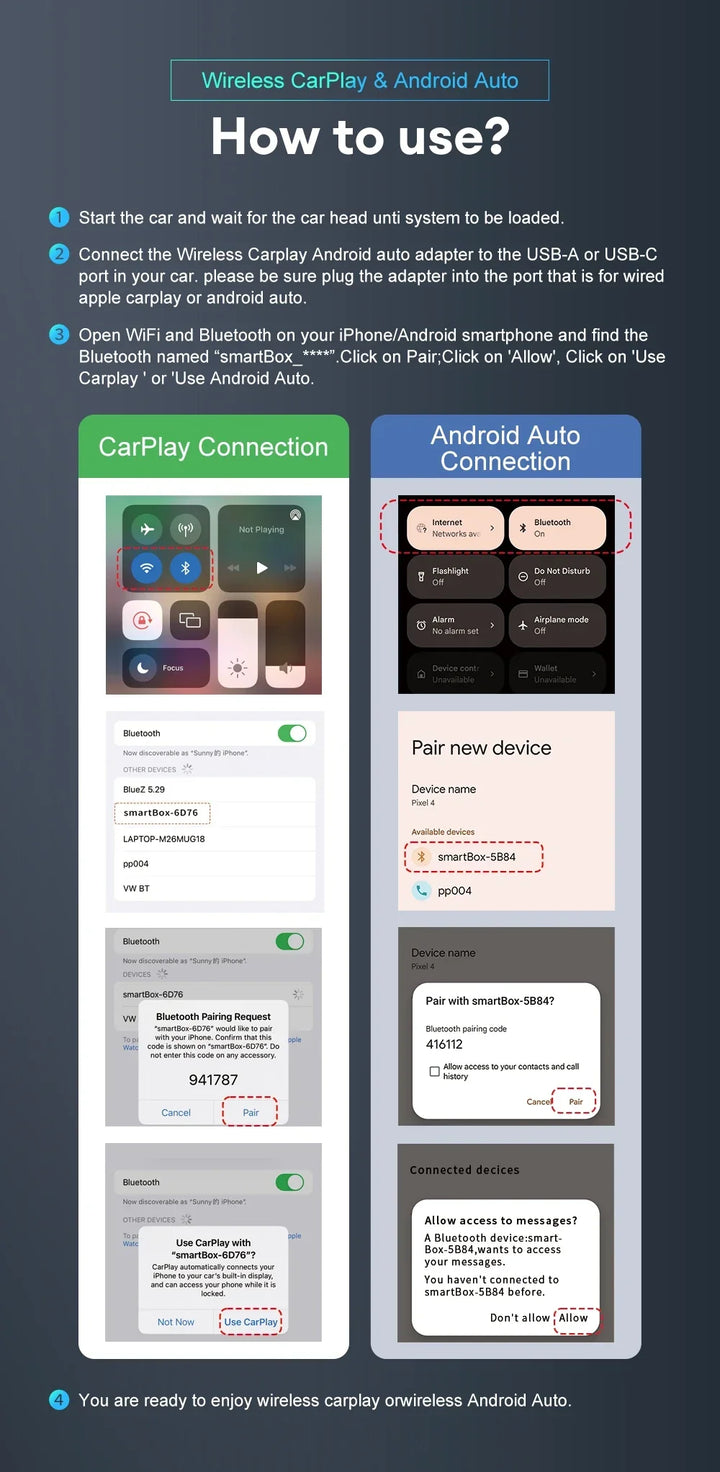 XUDA 2in1 Wireless CarPlay AI Mini Box Android Auto Box Plug&Play Automatic Connection Compatible with 99% of Cars For Car Radio