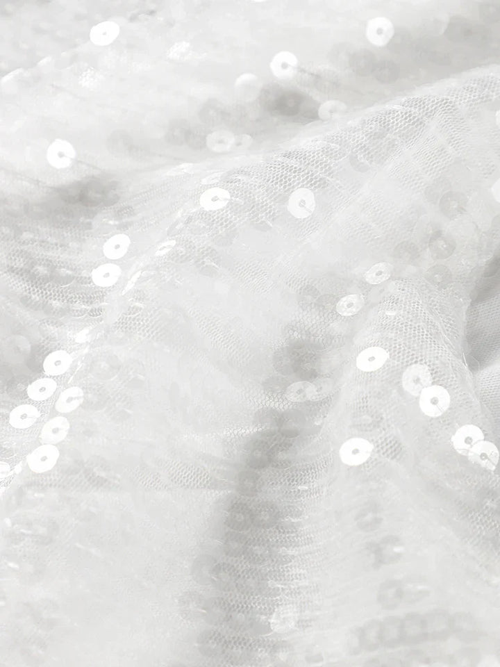 Women's Sparkling Backless Long Sleeved Dress Silver White Sexy Gauze Short Dresses Shiny Lining Elegant Summer Autumn Lady Top