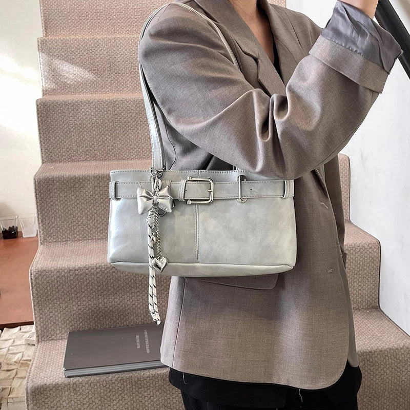 MOODS Belt Buckle Design Shoulder Satchels Bag For Women 2025 New In Luxury Designer Handbags Branded Fashion Totes With Pendant