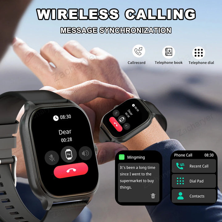 Smart watch, wireless calling/dial, multi-Sport mode, calling reminder and rejection, SMS reminder, for iPhone/Andriod