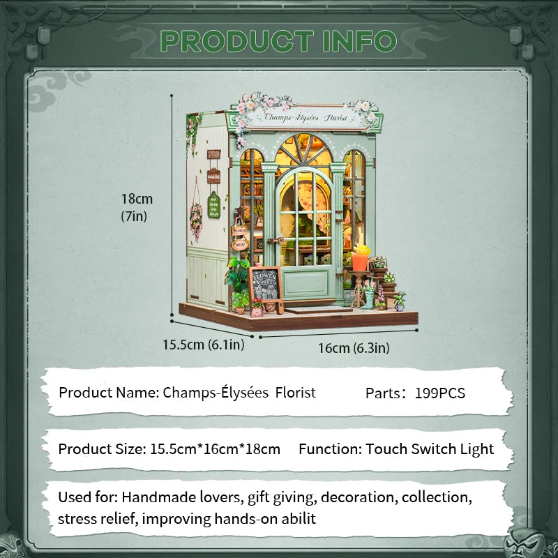 CUTEBEE Bookstore Book Nook with Light DIY Miniature Wooden Dollhouse for Decor Gift Bookshelf Insert Kit 3D Puzzle