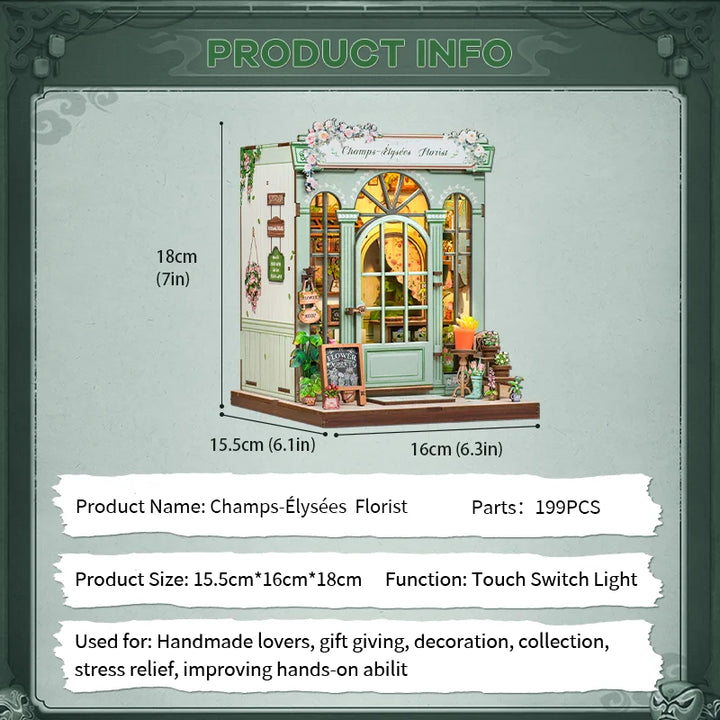 CUTEBEE Bookstore Book Nook with Light DIY Miniature Wooden Dollhouse for Decor Gift Bookshelf Insert Kit 3D Puzzle