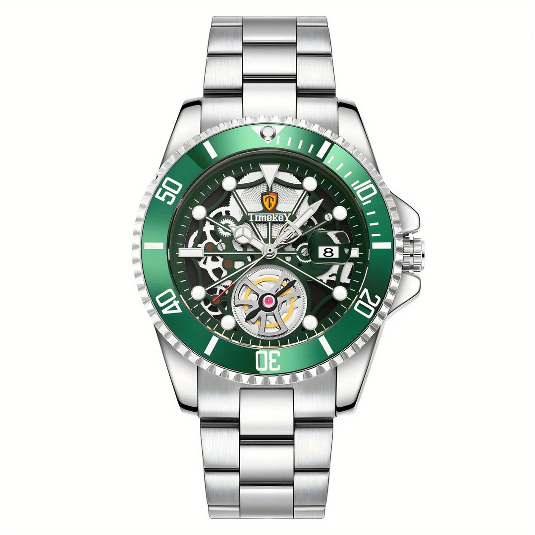 1pc men's quartz watch, mechanical watch shape, big brand design, rotating bezel, business, daily wear. Valentine's Gift