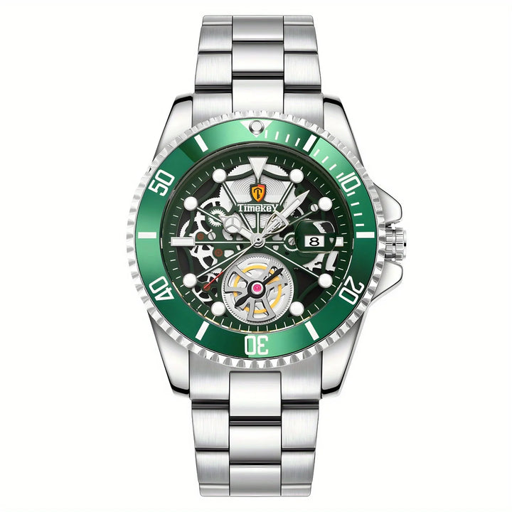 1pc men's quartz watch, mechanical watch shape, big brand design, rotating bezel, business, daily wear. Valentine's Gift