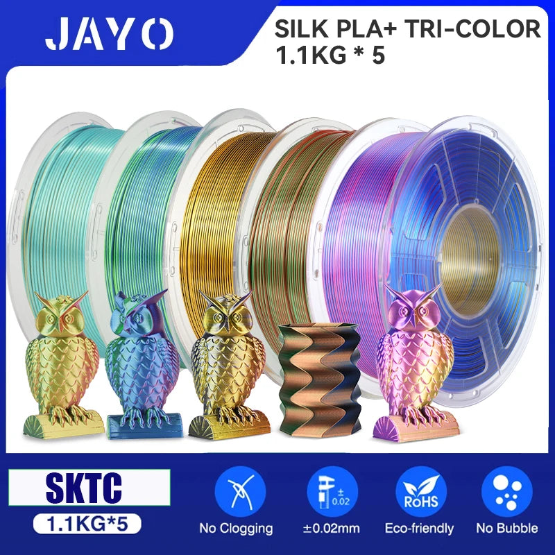 JAYO  pla plus SILK Three Colors Silk Rainbow 3D Printer Filament 1.75mm 100% No Bubble FDM 3D Printer Materials for 3D Printer