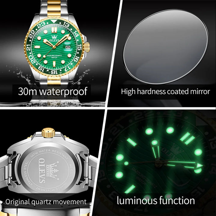OLEVS Original Brand High Fashion Men's watch WaterproofCalendar Quartz Watch for Male Luminous Stainless Steel Authentic Watch