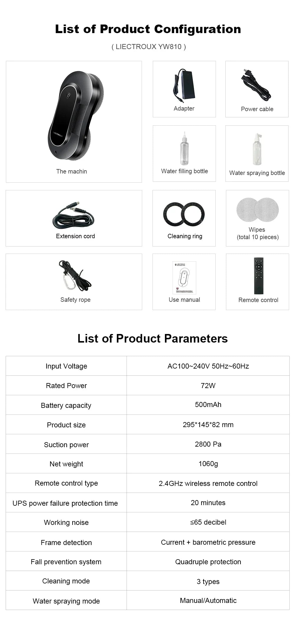 Window Cleaning Robot Liectroux YW810,Dual Water Spray,Smart Memory, Laser Sensor,Home Glass Floor Wall Robot Window Cleaner