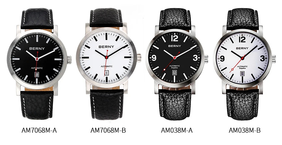 BERNY Watch for Men Mechanical Automatic Watches Seagull Luxury Brand Male Clock Water Resistant Swiss Railway Men's Wristwatch