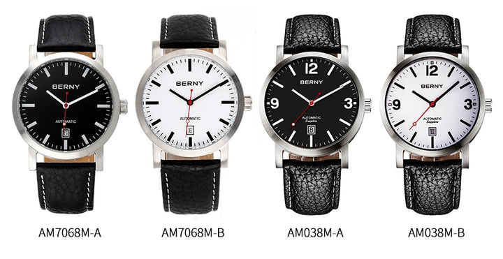 BERNY Watch for Men Mechanical Automatic Watches Seagull Luxury Brand Male Clock Water Resistant Swiss Railway Men's Wristwatch