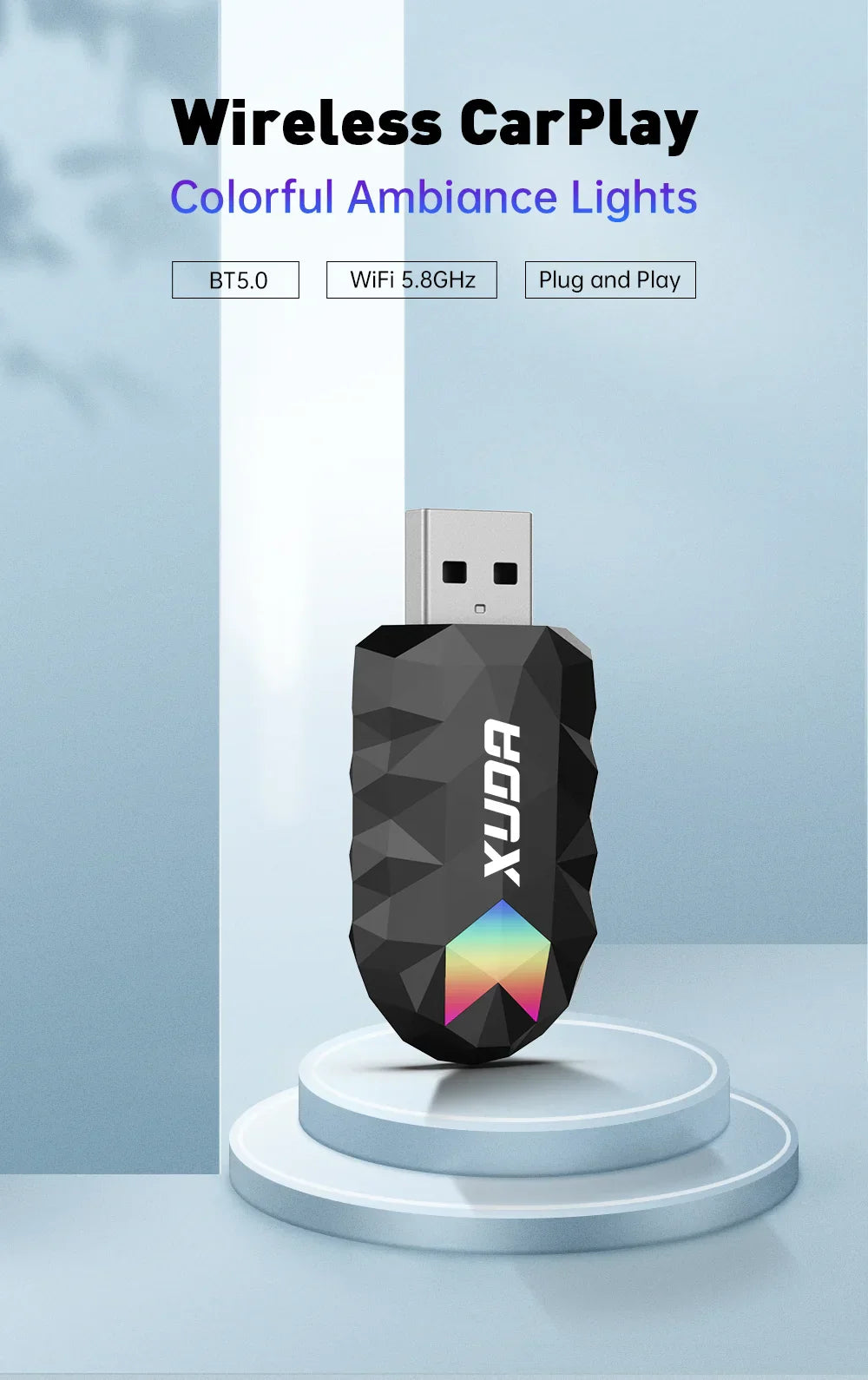 XUDA 2in1 Wireless CarPlay AI Mini Box Android Auto Box Plug&Play Automatic Connection Compatible with 99% of Cars For Car Radio