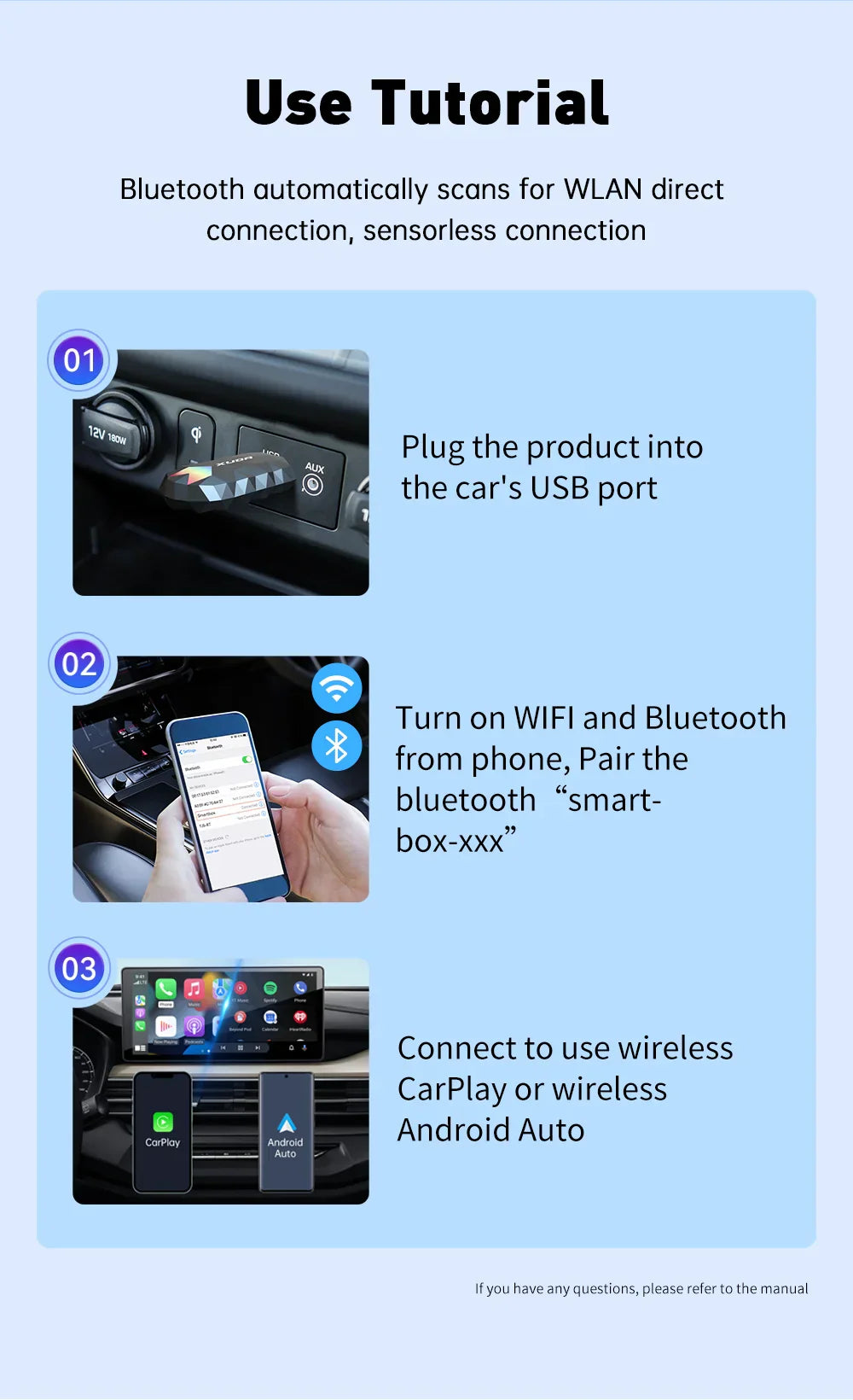XUDA 2in1 Wireless CarPlay AI Mini Box Android Auto Box Plug&Play Automatic Connection Compatible with 99% of Cars For Car Radio