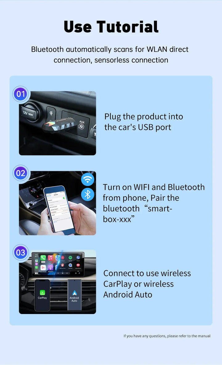 XUDA 2in1 Wireless CarPlay AI Mini Box Android Auto Box Plug&Play Automatic Connection Compatible with 99% of Cars For Car Radio