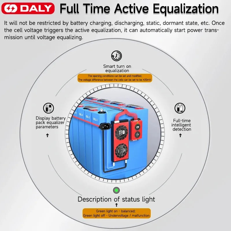DALY Smart BMS Active Equalizer Bluetooth Balancer Equalizer 1A 4S 12V 8S 24V 16S 48V Lithium LiFePO4 Battery Ship form EU US
