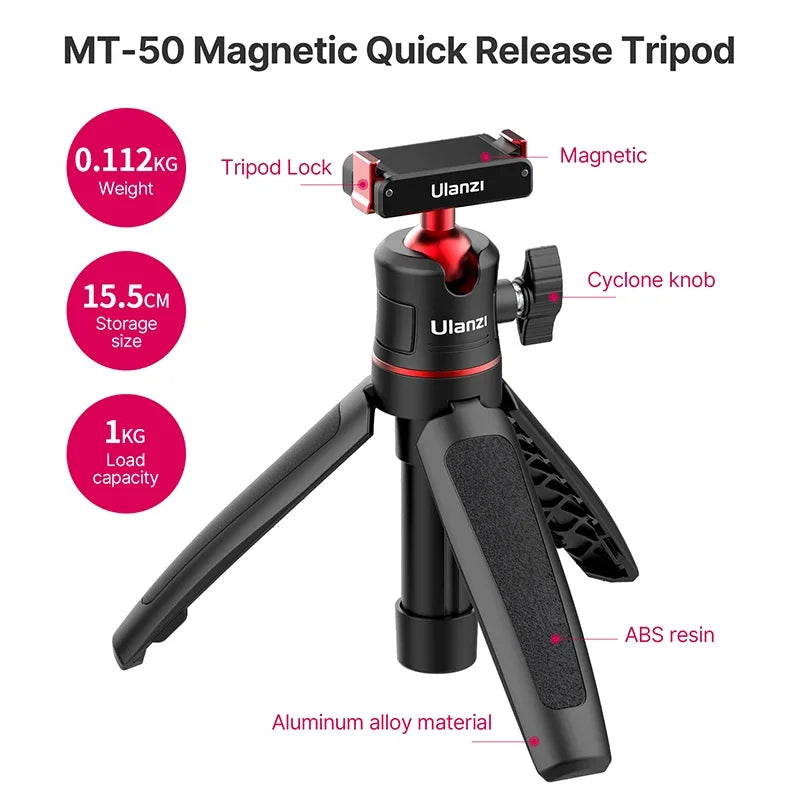 Ulanzi MT-50 Magnetic Tripod for Dji Osmo Action 5 4 3 Adjustable Underwater Selfie Stick Stand Mount Action Camera Accessories
