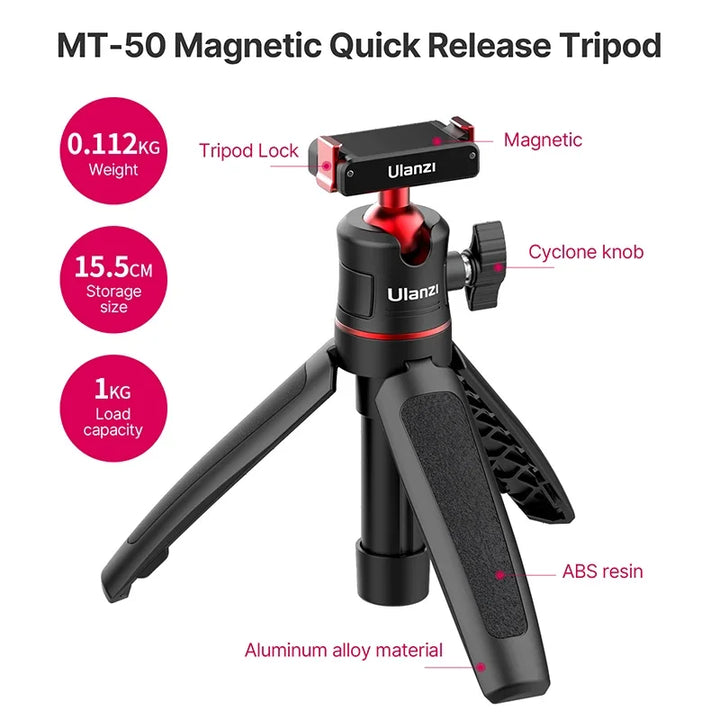 Ulanzi MT-50 Magnetic Tripod for Dji Osmo Action 5 4 3 Adjustable Underwater Selfie Stick Stand Mount Action Camera Accessories