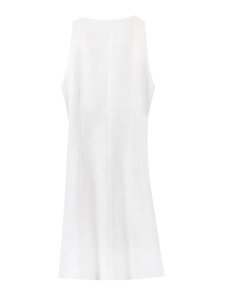 Hollow Out Sleeveless Dress Women Sexy Temperament Waist Cinching Slimming Elastic Summer Round Neck Hip Hugging Short Dress