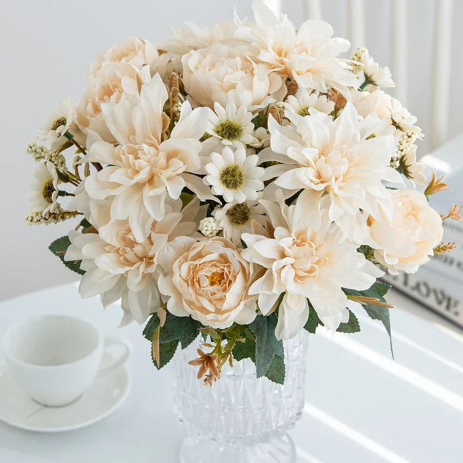 Silk Pompon Roses & Daisy Bouquet