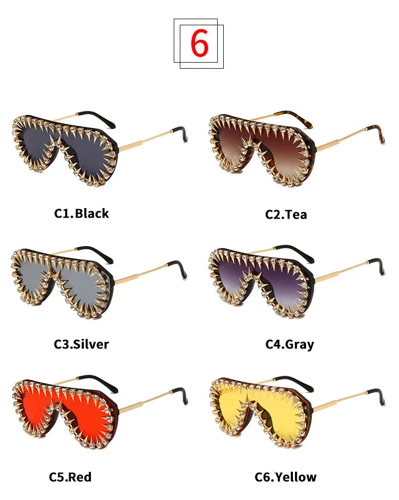Steampunk Nail Diamond Oversized Sunglasses For Women Luxury Punk Rhinestones One Piece Sun Glasses Men Hip Hop Shades Eyewear