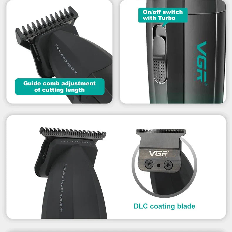 VGR Hair Clipper Professional Hair Trimmer 9000 RPM Barber Hair Cutting Machine Digital Display Haircut Clipper for Men V-003