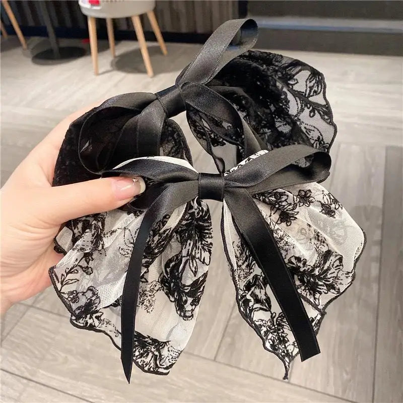 1PC Large Lace Bow Hair Clip Embroidered Bowknot Sweet Ribbon Hairpin Girl Headdress Top Clip Korea Hair Accessories