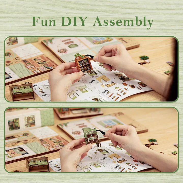 CUTEBEE Bookstore Book Nook with Light DIY Miniature Wooden Dollhouse for Decor Gift Bookshelf Insert Kit 3D Puzzle