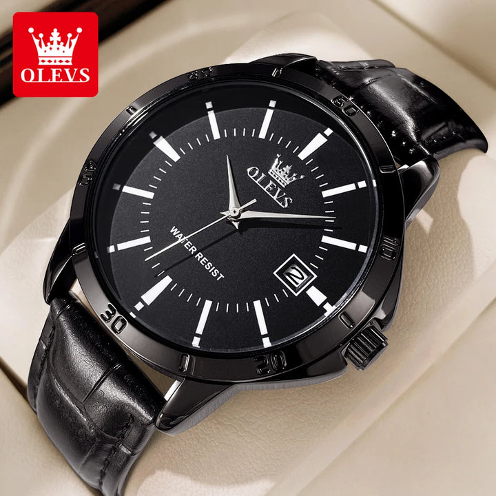 OLEVS TY716 Mens Watch Original Fashion Quartz Watch For Men Waterproof Leather Strap Calendar Daily Automatic Date Mens Gifts