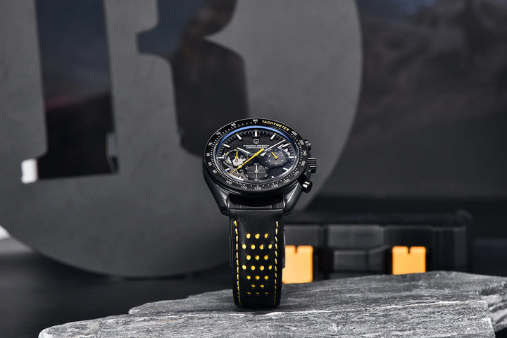 PAGANI DESIGN 2024 New Moon Dark Men's Watches Luxury Quartz Watch Men Skeleton Sport Chronograph AR Sapphire glass Wrist Watch