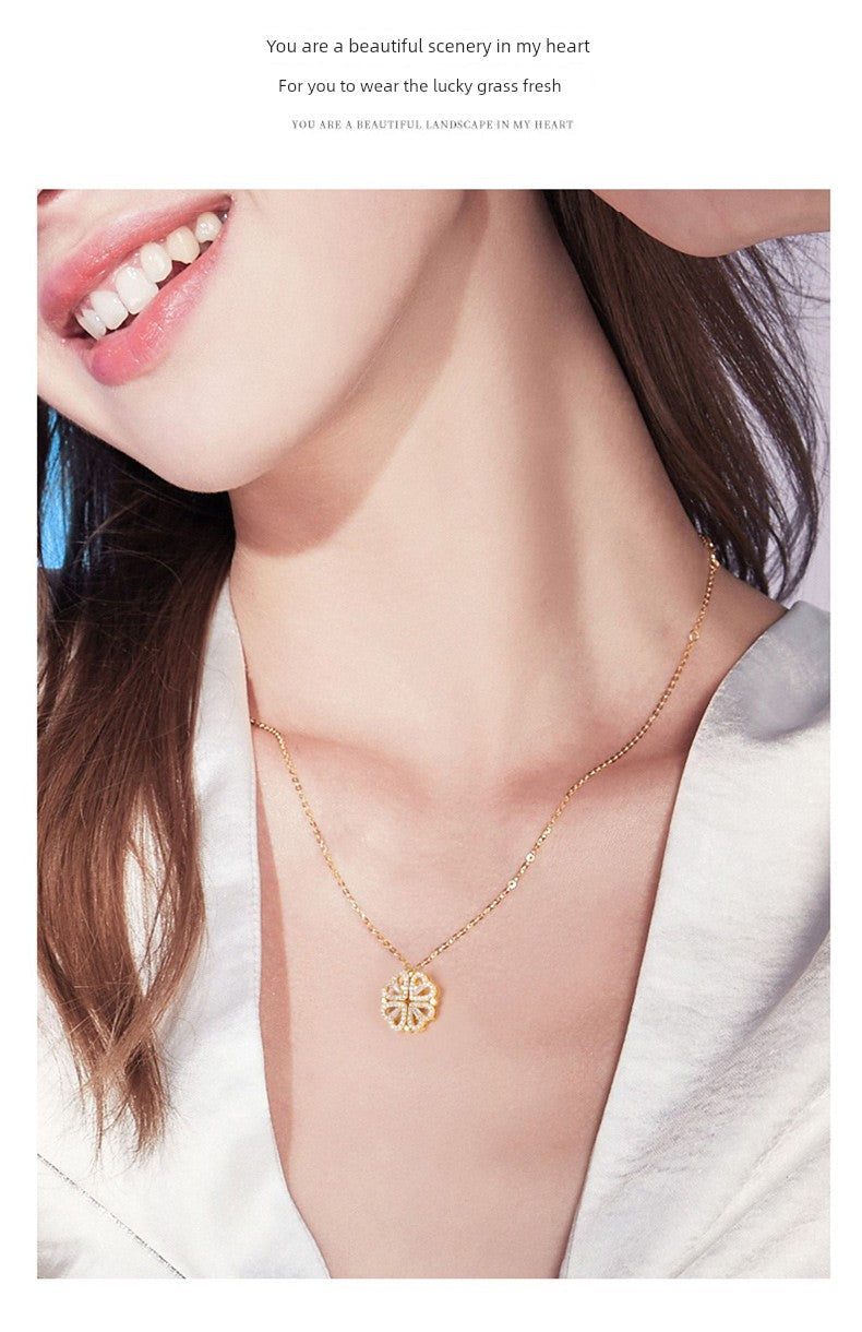 Four-Leaf Clover Foldable Sterling Silver Clavicle Chain Chinese Valentine's Day Gift