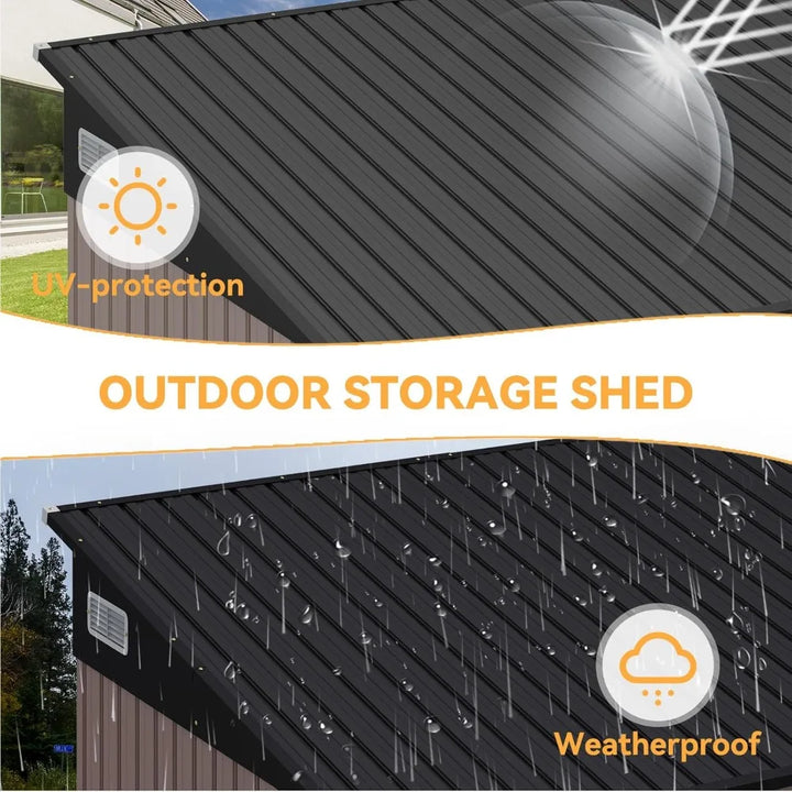 7.5'x5.5' Outdoor Storage Shed with Triple Lockable Doors, Metal Storage Cabinets with Sloping Roof for Tools and Bikes