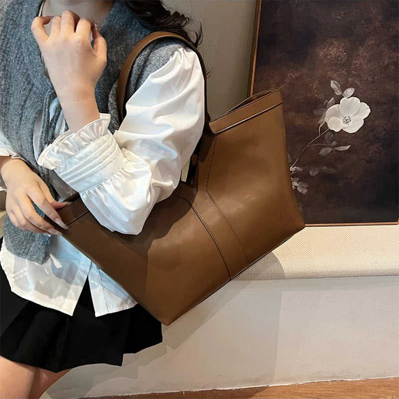 Soft Luxury Y Letter Women Shoulder Bag New Genuine Leather Fashion Large Capacity Tote Bag High-end Casual Commuting Brand Bag