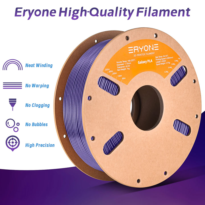 Eryone 3D Printer Glitter Pla Filament For 3D Printer Perfect Spooled(1kg)- 1.75mm Sparkle Shining Material Glittering Filaments