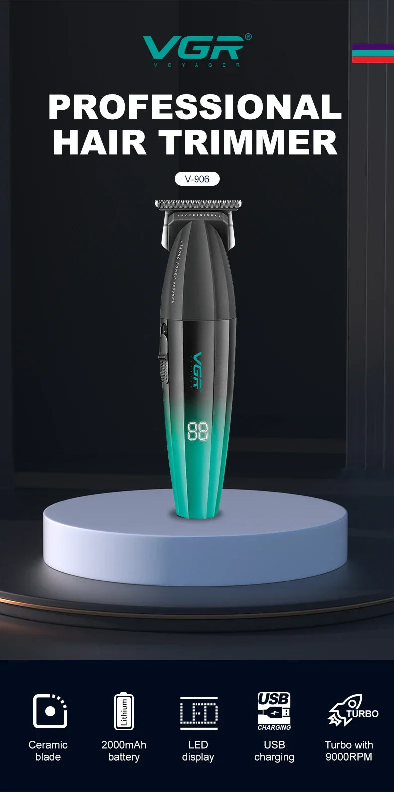 VGR Hair Clipper Professional Hair Trimmer 9000 RPM Barber Hair Cutting Machine Digital Display Haircut Clipper for Men V-003