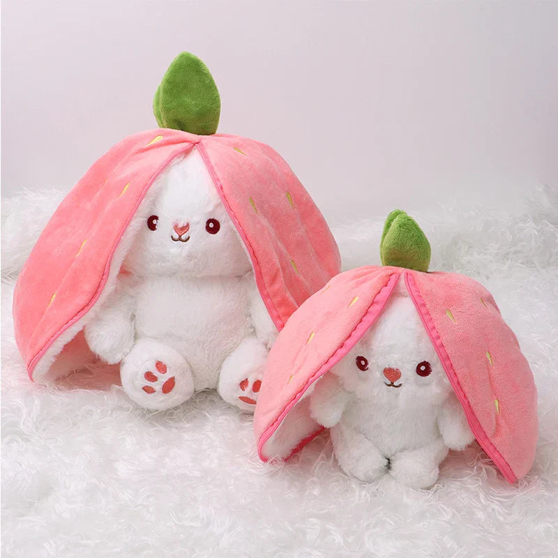Kawaii Fruit Bunny Plush Toy Cute watermelon StrawberryCarrot  Reversible Rabbit Zipper Plush Toy Kids Birthday Gift
