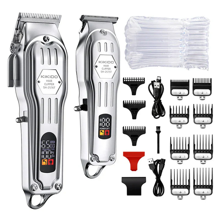 KIKIDO 2in1 Adjustable Cordless Hair Cutting Machine Full Metal Combo Kit Barber Hair Clipper Beard Shaver Kit for Men Gift2575T