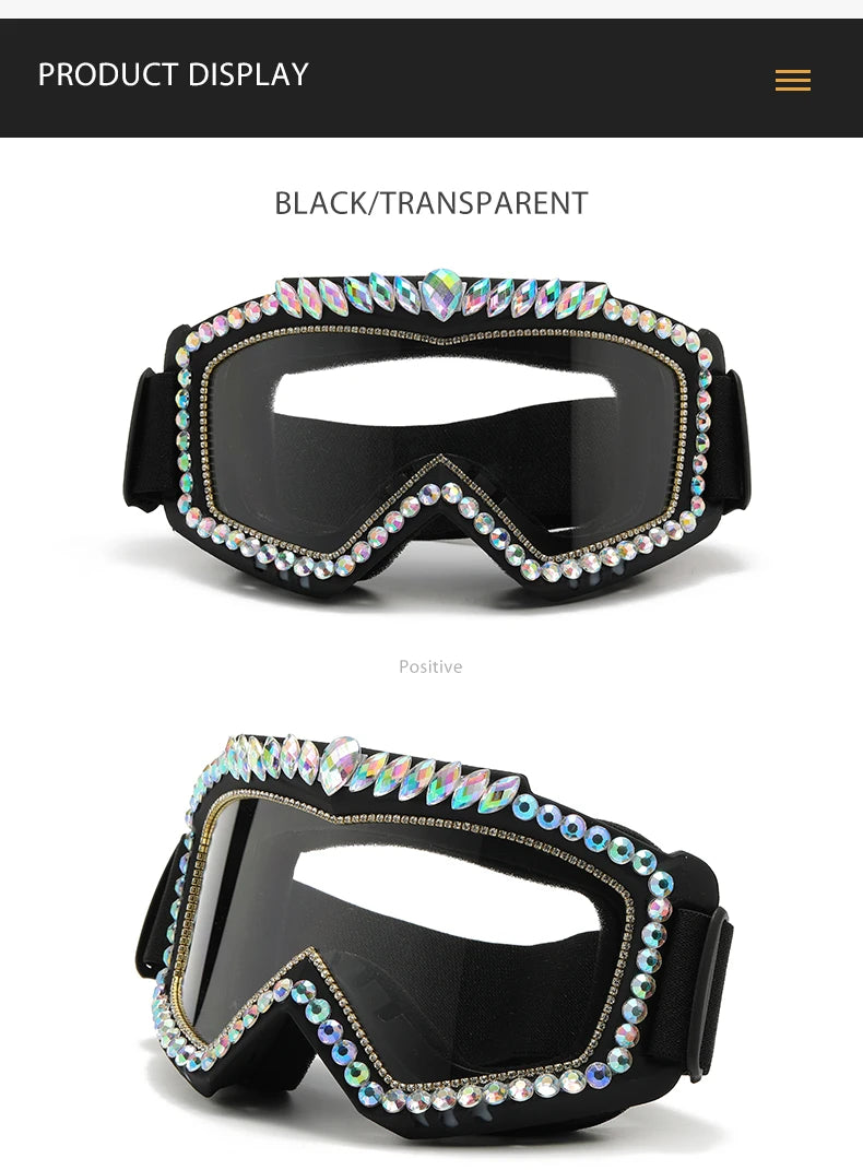 Steampunk Oversized Diamond Ski Sunglasses Goggle Women Men Snowing Sport Sun Glasses Luxury Rhinestone Eyeglasses De Sol Hombre