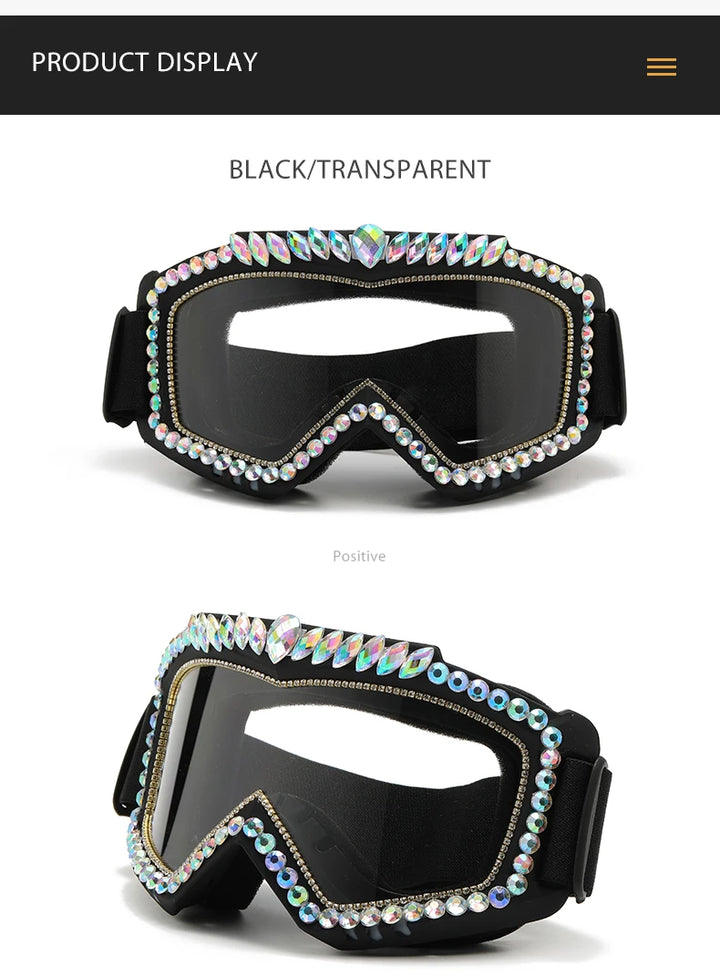 Steampunk Oversized Diamond Ski Sunglasses Goggle Women Men Snowing Sport Sun Glasses Luxury Rhinestone Eyeglasses De Sol Hombre