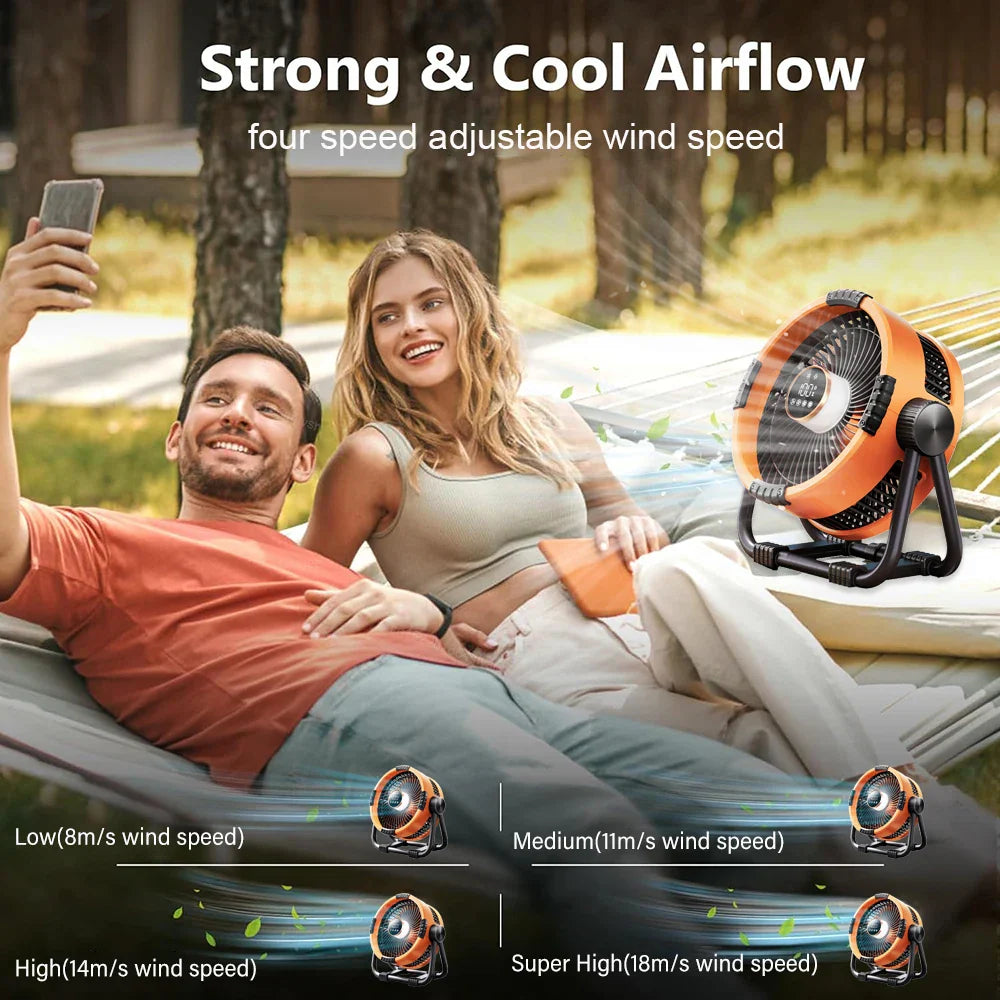 Camping Fan 20000mAh Rechargeable Portable Camping Circulator Fan Wireless Tent Ceiling Fan with LED Light and Remote Control