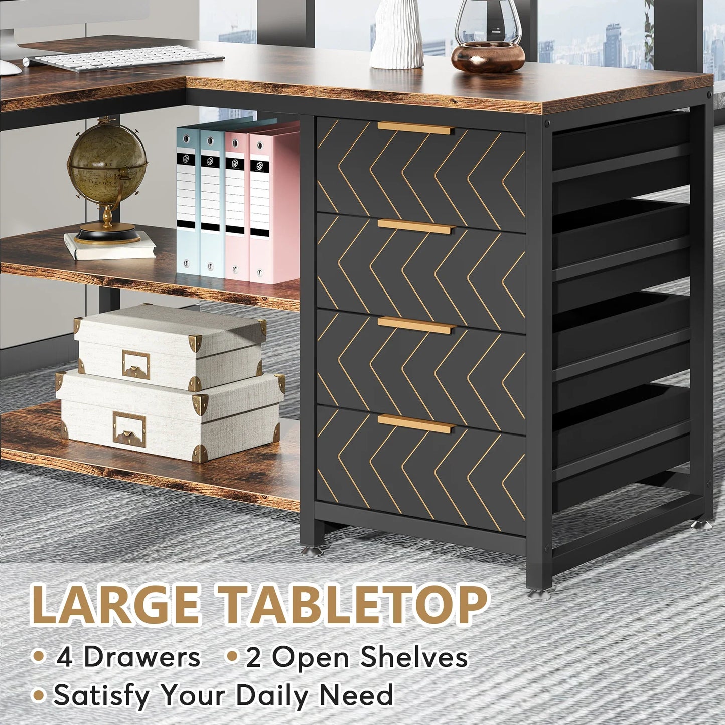 Tribesigns 59" L-Shaped Desk with Storage