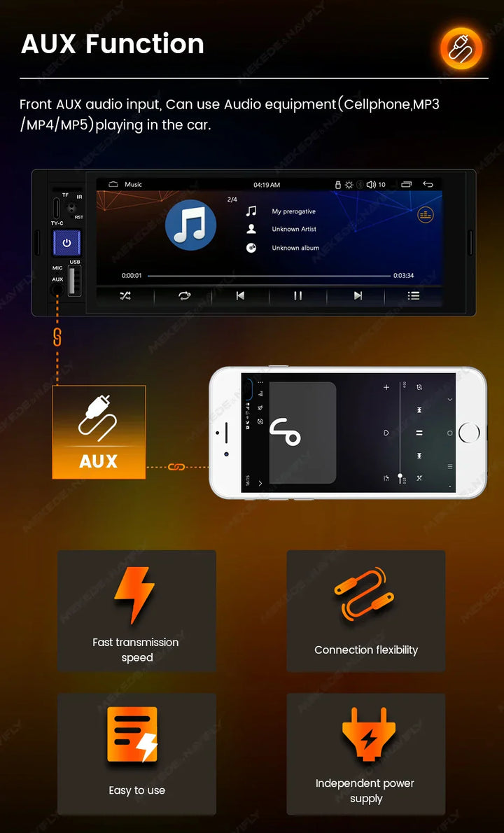 MEKEDE 6.86-inch 1din Universal Car Multimedia Smart Screen Wired Wireless Andriod Auto CarPlay Stereo FM Auto Radio BT USB TF
