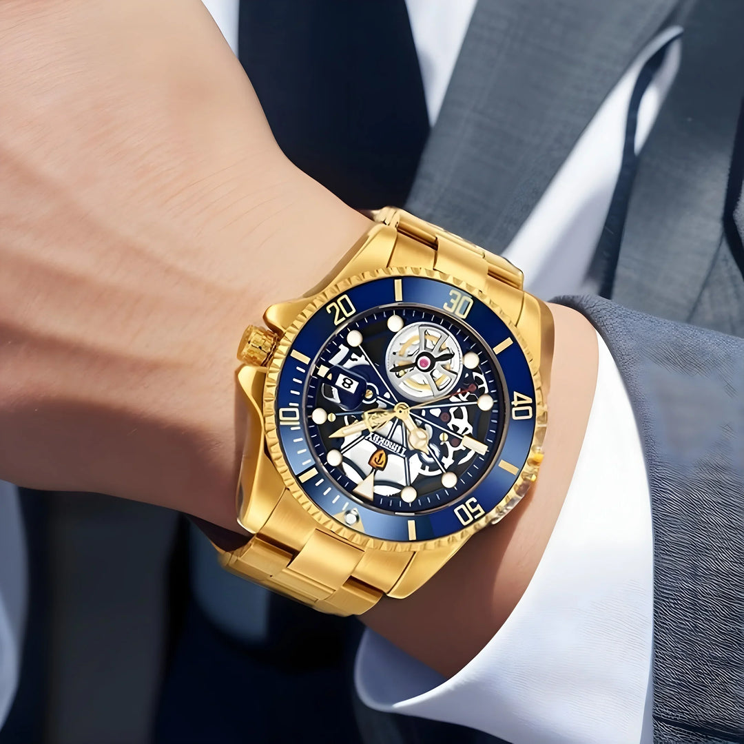 1pc men's quartz watch, mechanical watch shape, big brand design, rotating bezel, business, daily wear. Valentine's Gift