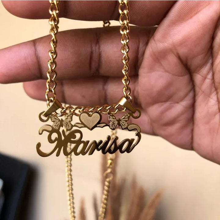 Custom Name Necklace With Butterfly Heart Detachable Pendant Women Girl Jewelry Stainless Steel Personalized Handmade Gifts