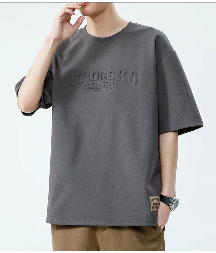 Summer Men's T-Shirt Retro Street Trendy Men's Loose Hip Hop Short Sleeve Casual Print Mens Streetwear Top Tees Fashion Male Top