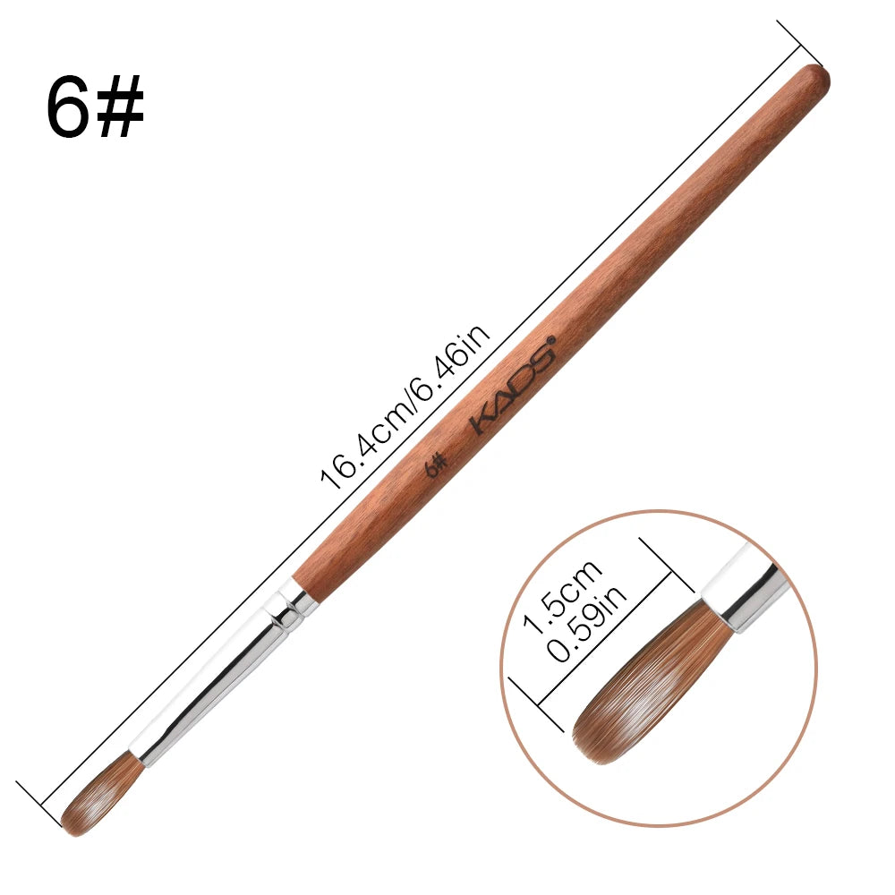 KADS Acrylic Nail Brush Crimped Kolinsky Sable UV Nail Art Gel Extension Brush Manicure Brush Flat Round Red Wood Nail Brush