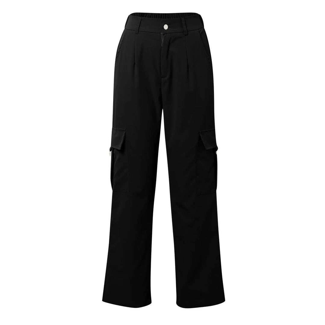Womens Cargo Pants High Waist Streetwear Multi Pocket Y2k Parachute Pants Button Solid Color Wide Leg Trousers