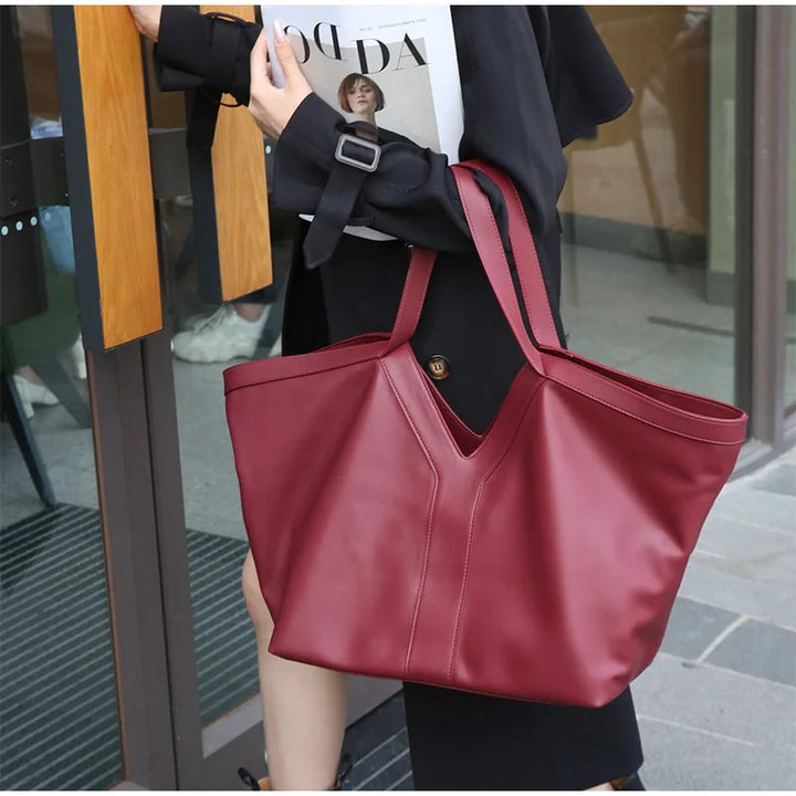 Soft Luxury Y Letter Women Shoulder Bag New Genuine Leather Fashion Large Capacity Tote Bag High-end Casual Commuting Brand Bag