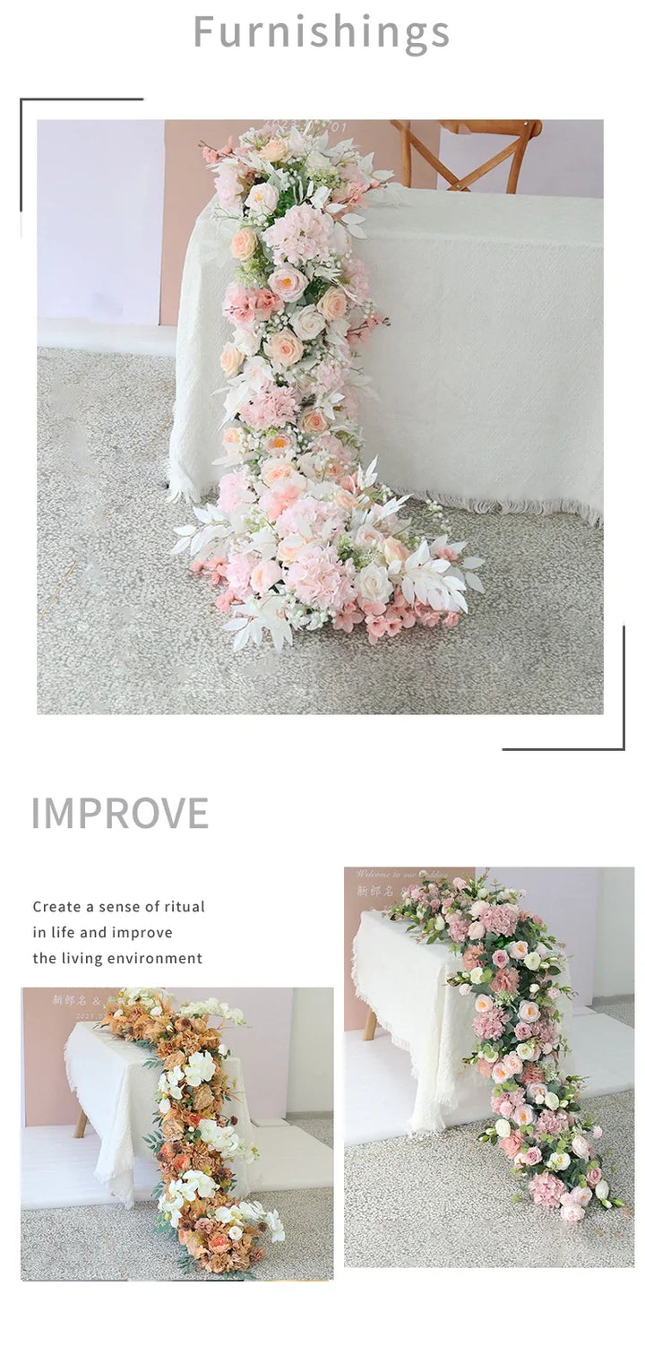 2m Luxury Runner Flower Row Artificial Flowers for Table Centerpiece Wedding Decoration Mix Flowers Backdrop Wall Arches Decor
